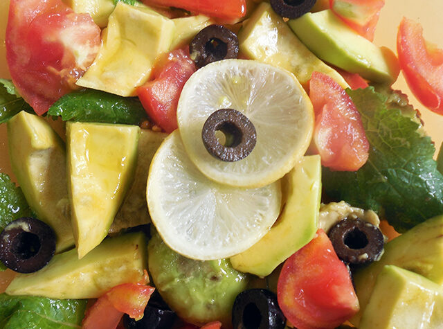 Avocado, Mustard Greens Salad